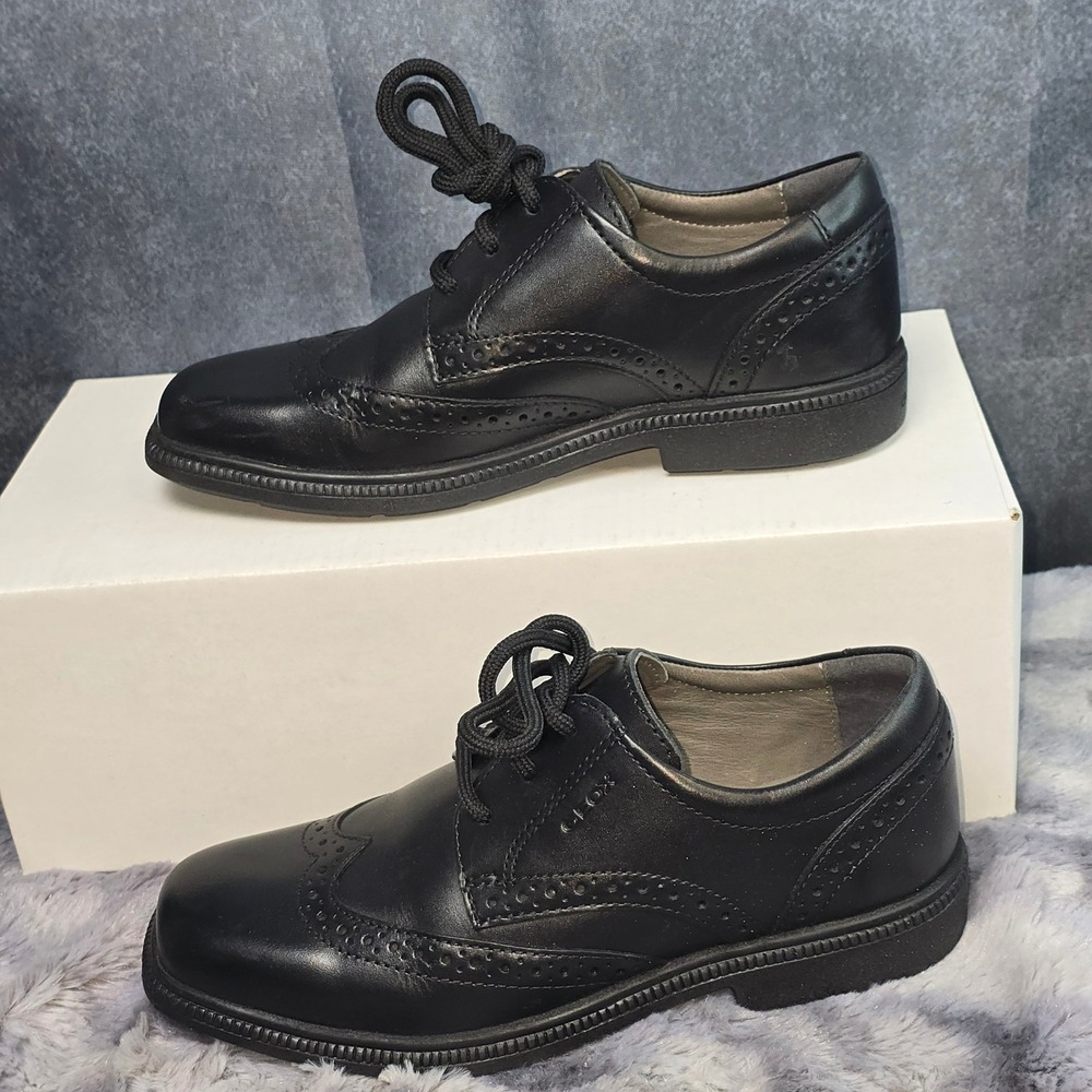 New Geox J Frederico Wingtip Oxford Black Leather Brogue Lace Up Kids EU 33 US 2